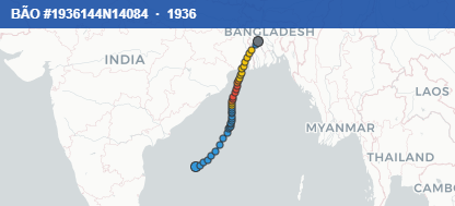 Quỹ đạo di chuyển của BÃO #1936144N14084 (1936)