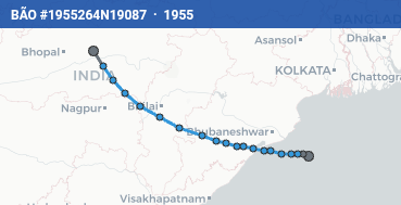 Quỹ đạo di chuyển của BÃO #1955264N19087 (1955)