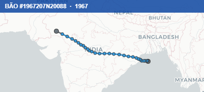Quỹ đạo di chuyển của BÃO #1967207N20088 (1967)