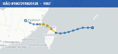 Quỹ đạo di chuyển của BÃO #1967211N25128 (1967)