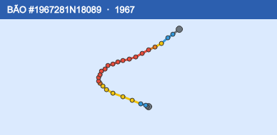 Quỹ đạo di chuyển của BÃO #1967281N18089 (1967)