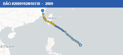 Quỹ đạo di chuyển của BÃO #2009192N16130 (2009)