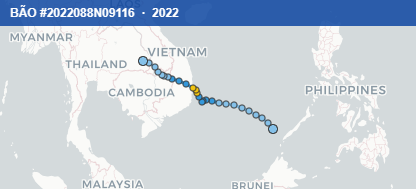Quỹ đạo di chuyển của BÃO #2022088N09116 (2022)
