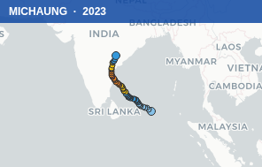 Quỹ đạo di chuyển của MICHAUNG (2023)