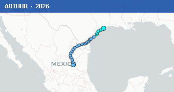 Quỹ đạo di chuyển của ARTHUR (2026)