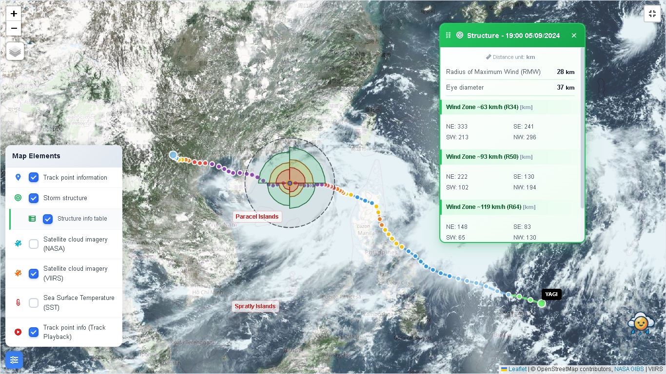 Each storm displays an intuitive map, helping users easily understand a storm (Note: Each data package has different availability times)